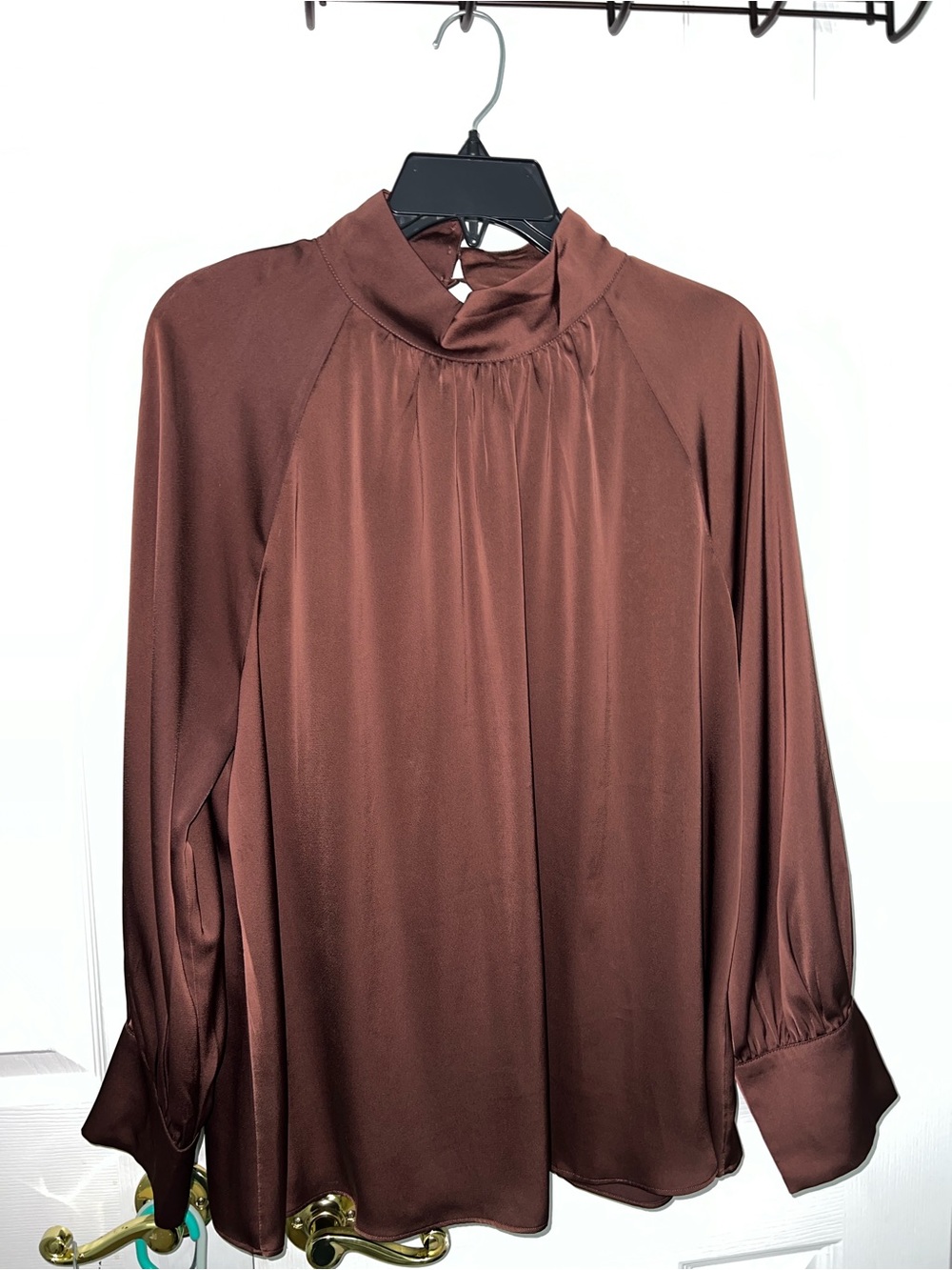 H&M Brown Long-Sleeve Mock Neck Blouse
